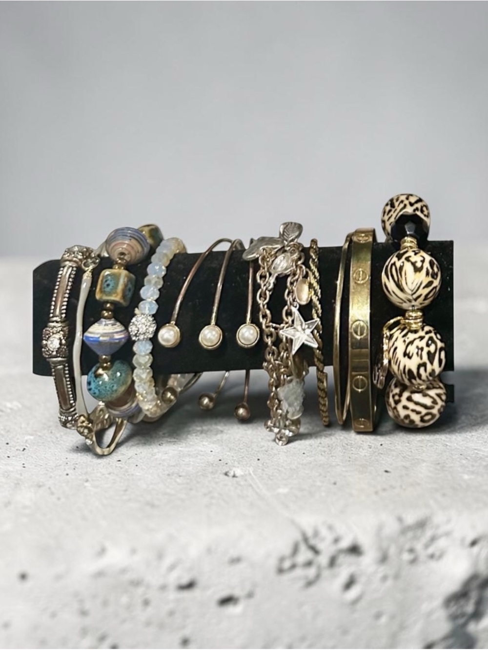 Boho Eclectic Bracelet Stack Gold Silver Pearl Colored Charm Statement Wristlet